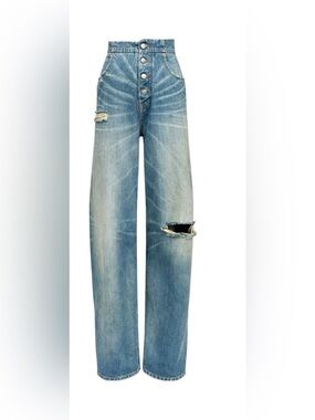 MM6 Maison Martin Margiela Light Blue High-Rise Wide-Leg Distressed Jeans